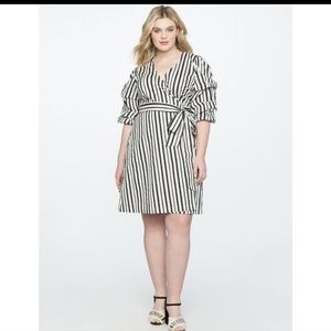 Eloquii Printed Tucked Puff Sleeve Wrap Dress